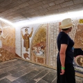 Spain. Woman looking the Crypt guards the tomb of Santo Domingo de la Calzada