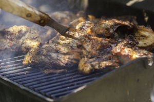 Barbecued chicken pieces with jerk marinade, Caribbean food, Jamaica