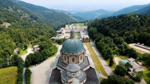 Aerial view of the beautiful Sanctuary of Oropa