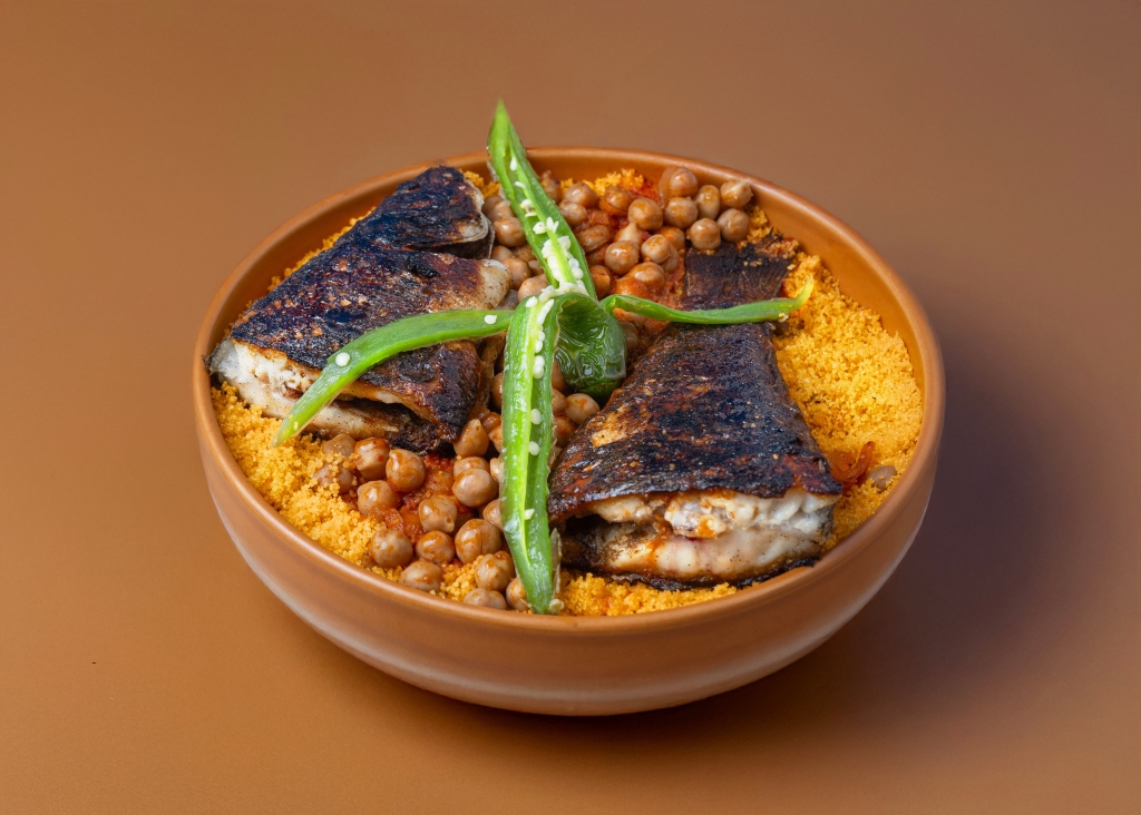 A classic Tunisian dish: couscous and sea bass.