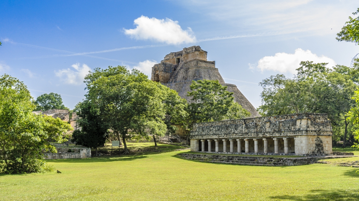 sight of of the Mayan archaeological Uxmal enclosure in Yucatan, Mexico
