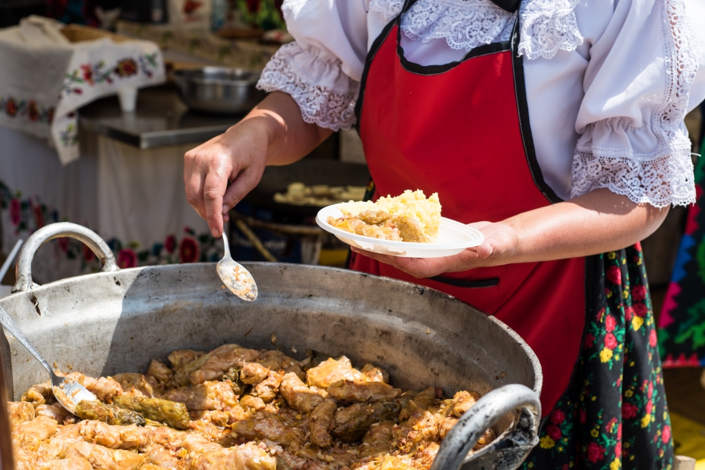 Sarmale, cabbage rolls served at a gourmet food festival, Romania.