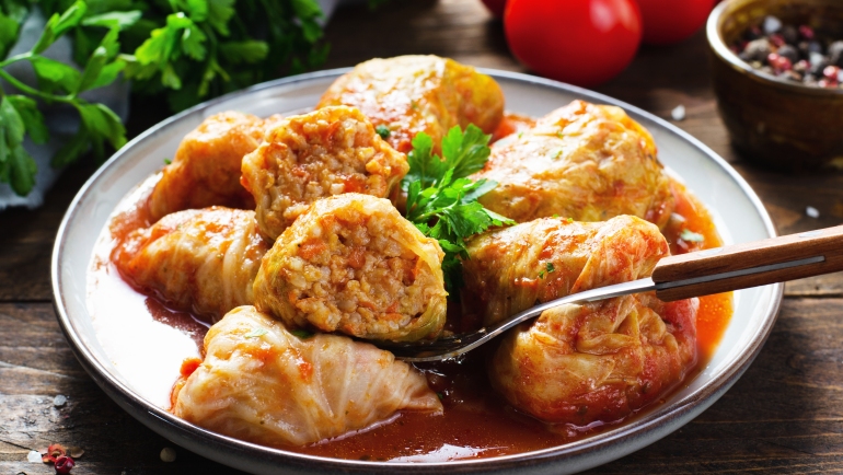 Homemade sarmales with meat, rice and vegetables