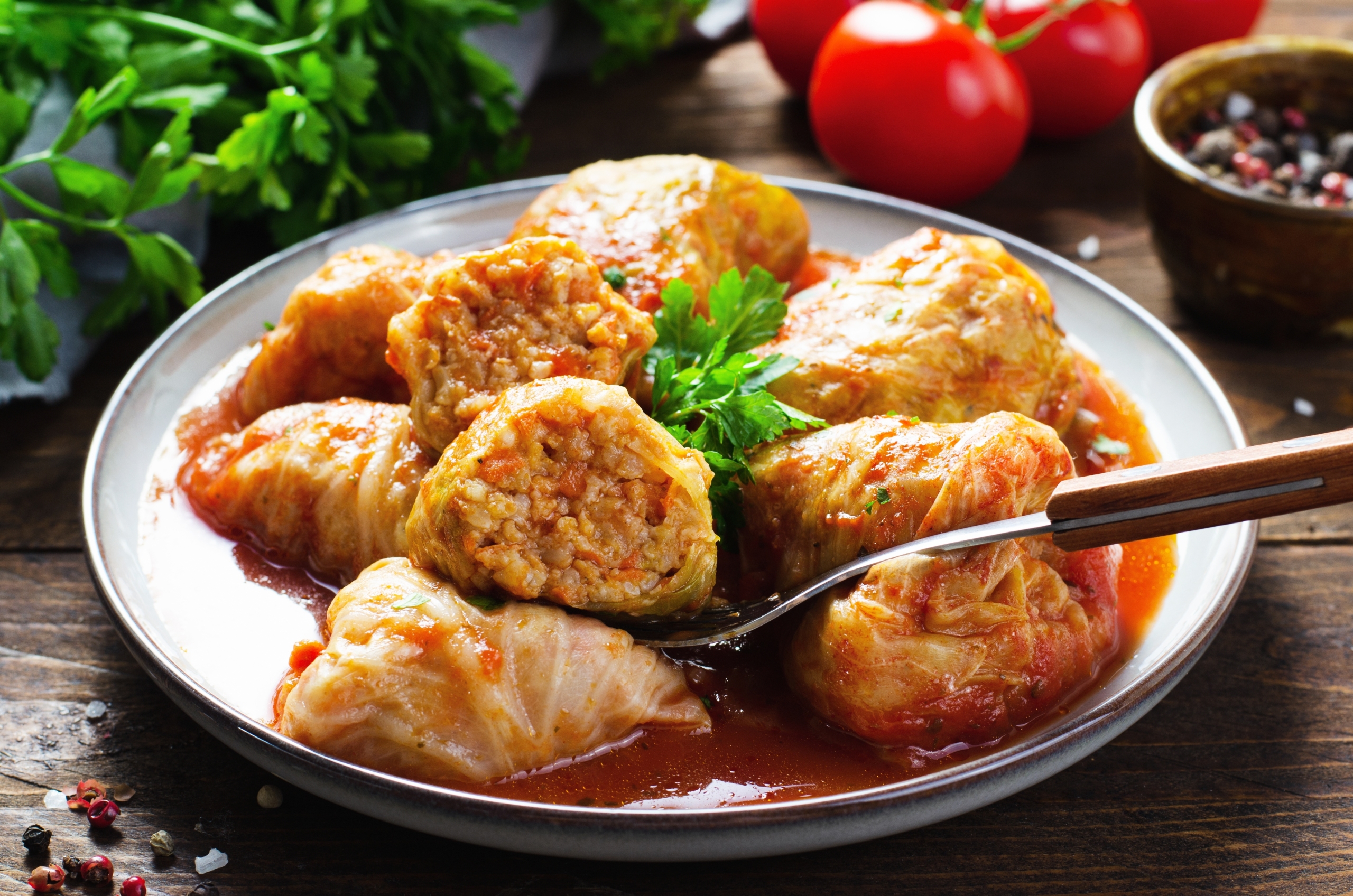 Homemade sarmales with meat, rice and vegetables