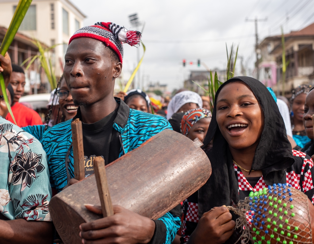 Members of St. Mary's Cathedral participate in a Palm Sunday procession