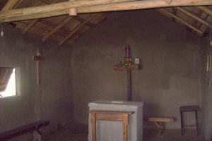 Interior of the first adobe chapel where the black Manuel watched over the image of the Virgin. Zelaya, 2011.