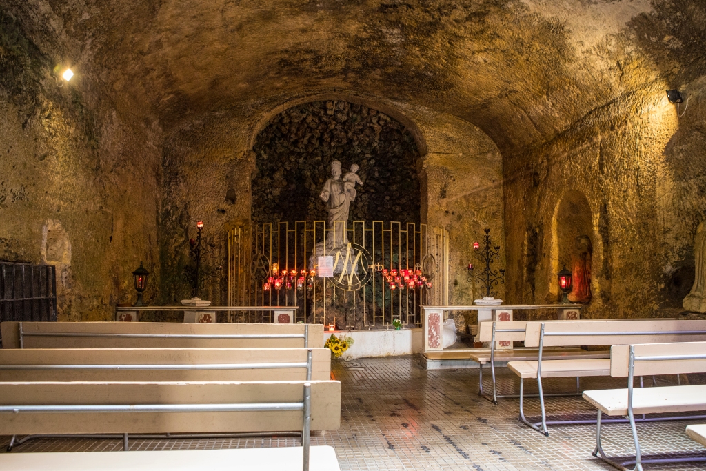 A view of the beautiful Our Lady of the Grotto shrine in the town of Mellieha in Malta