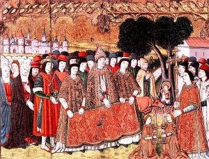 Hallazgo de la imagen de la Virgen, tabla del retablo dedicado a la Virgen contratado en 1481 por Solibes para la ermita de la Mare de Dèu de la Bovera, temple sobre tabla. Museo Episcopal de Vic