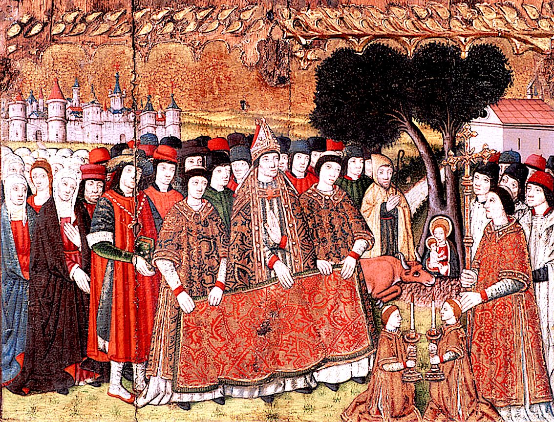 Hallazgo de la imagen de la Virgen, tabla del retablo dedicado a la Virgen contratado en 1481 por Solibes para la ermita de la Mare de Dèu de la Bovera, temple sobre tabla. Museo Episcopal de Vic