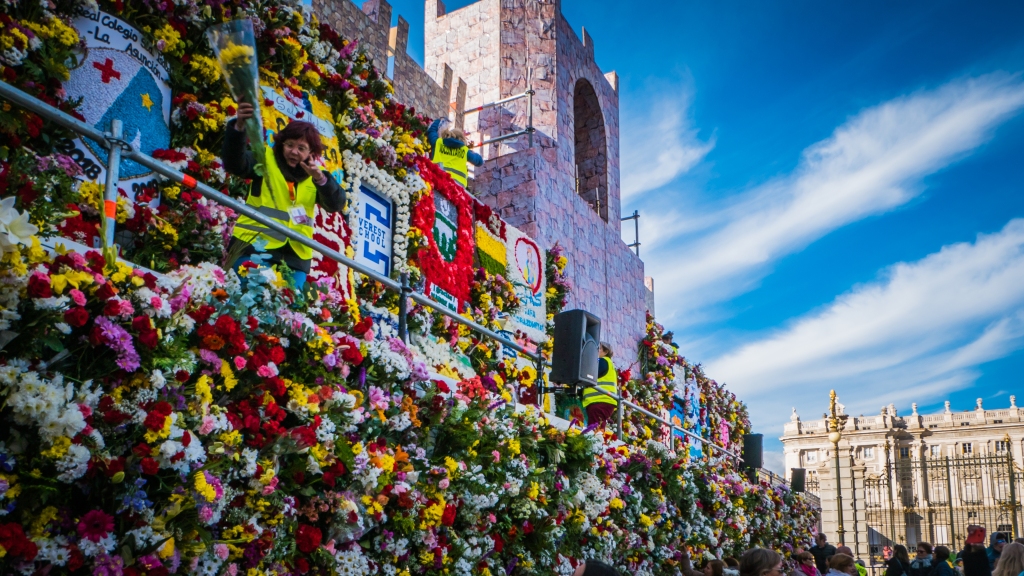 Flowers gifted to the Almudena virgin Almudena cathedral in Madrid, Spain