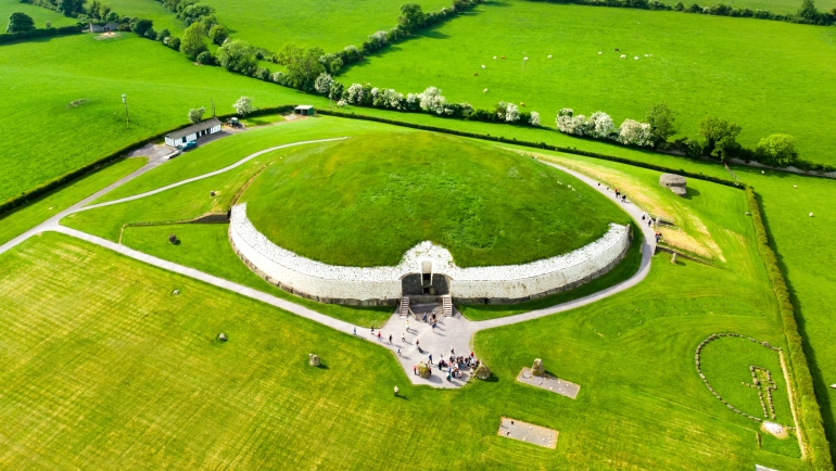 Newgrange, a prehistoric monument built during the Neolithic period, located in County Meath, Ireland