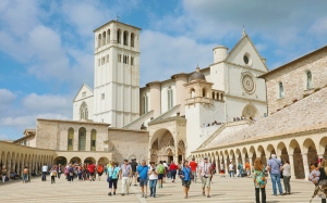 pilgrims visits the Basilica of Saint Francis of Assisi, Italy.