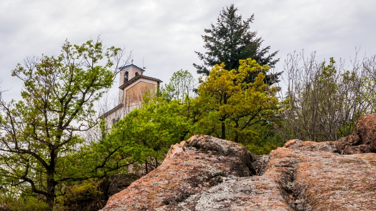 View of a church, located in Sacro Monte di Belmonte's complex, Cuorgnè, Italy