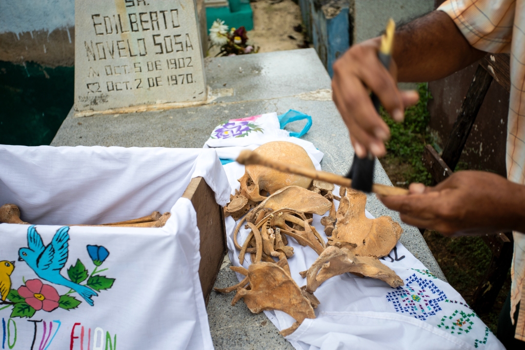 Ancient local tradition where people remove and purify the remains of their deceased loved ones before the Day of the Dead in Pomuch