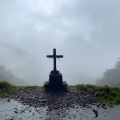 Panoramic view of the mysterious tomb on the edge of the Death Road nebula, Bolivia