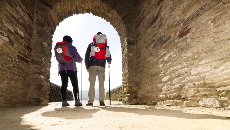pilgrims in Portomarin village , Way of St James
