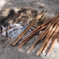 Pieces of wood for kindling in a traditional underground oven in a village