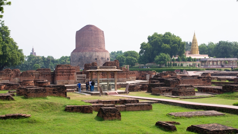 Dhamekh Stupa at Sarnath, Varanasi, India. An UNESCO world heritage site and Buddhist religious place in India.