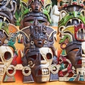 Mayan wooden masks on the street market