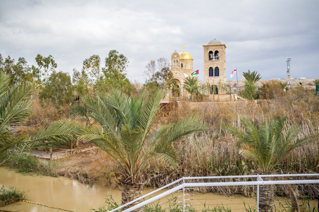 Qasr el Yahud or Al-Maghtas, The Greek Orthodox St. John the Baptist Church on the bank of the Jordan, view from the side of Israel