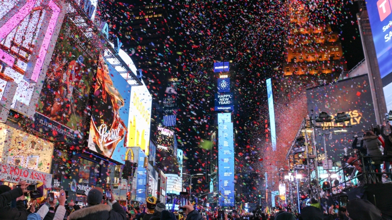 Millions of participants gather at Times Square in New York City to celebrate New Year’s Eve