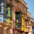 Beautiful Maltese wooden colorful balconies called "gallarija" in Sliema.