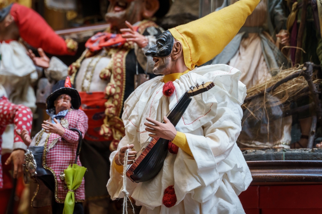 Pulcinella is a Neapolitan comedy mask, reproduced in San Gregorio Armeno