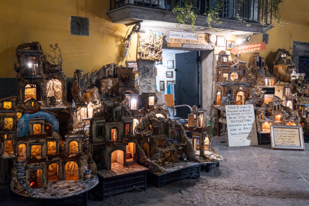 Nativity scenes for sale in a shop in San Gregorio Armeno,