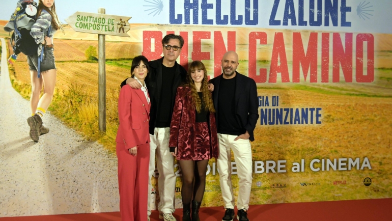 Photocall of the film Buen camino Beatriz Arjona, Gennaro Nunziante, Letizia Arno and Checco Zalone during Photocall of the film Buen camino , News in Rome, Italy, December 22 2025 Rome Hotel Bernini Bristol Italy Copyright: xMassimoxLanduccix/xLiveMediax LPN_2206358