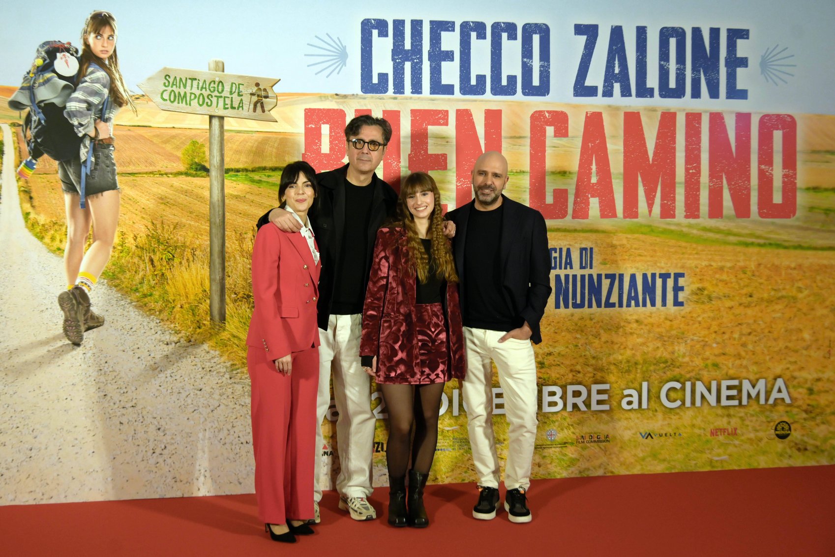 Photocall of the film Buen camino Beatriz Arjona, Gennaro Nunziante, Letizia Arno and Checco Zalone during Photocall of the film Buen camino , News in Rome, Italy, December 22 2025 Rome Hotel Bernini Bristol Italy Copyright: xMassimoxLanduccix/xLiveMediax LPN_2206358