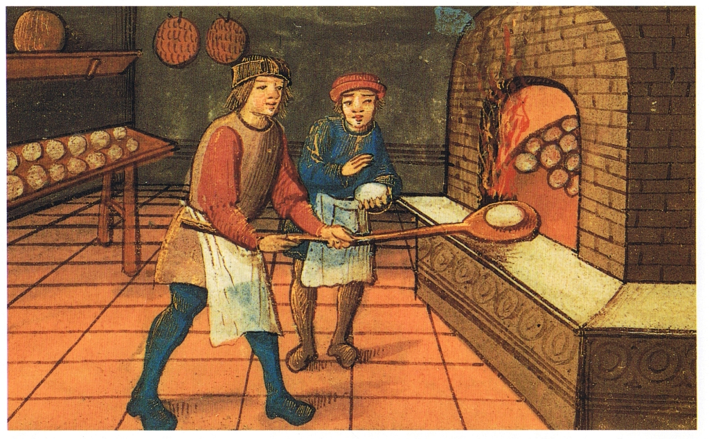 A medieval baker with his apprentice. Bodleian Library