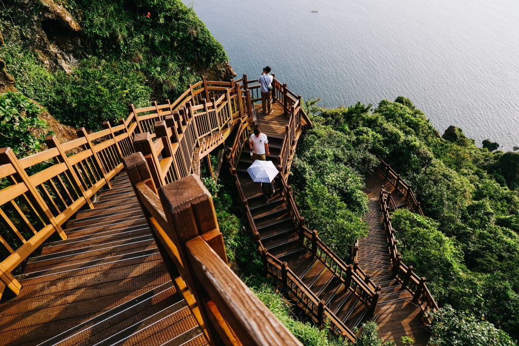 Stairs for climbing Seongsan Mountain on Jeju Island