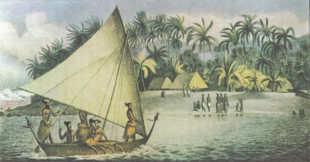 French Polynesia. Drawing by Louis Choris in early 1816.