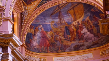 Lunette fresco of St Paul Shipwreck in Church of St. Paul's Shipwreck, Valletta, Malta