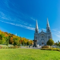 Morning exterior view of the Basilica of Sainte-Anne-de-Beaupre Church in Quebec, Canada