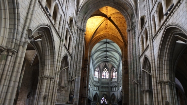 Interior views of the Gothic-style Saint-Paul-Aurelien Cathedral