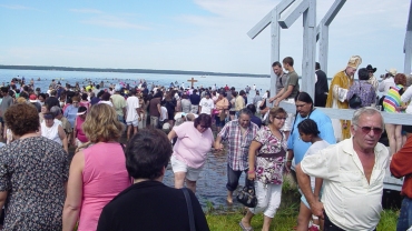 Pilgrims on Lake Ste Anne Canada