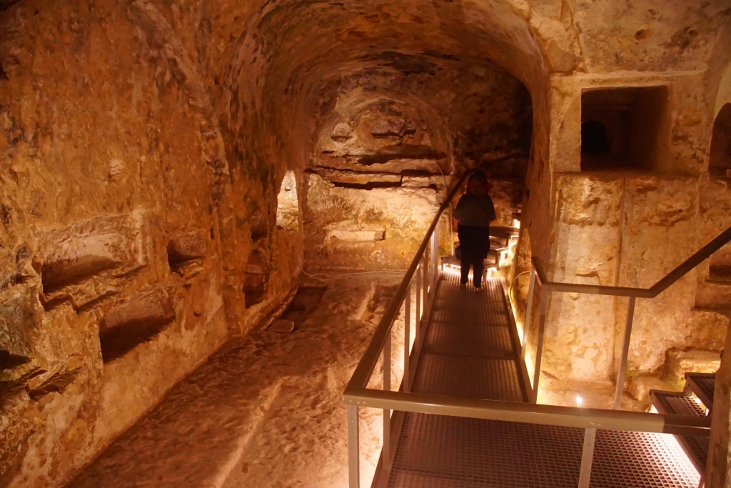 Rock cut Christian tombs in the Catacombs of St Paul, Rabat, Malta