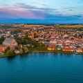 Aerial views of the convent of Saint Brigitta in Vadstena, Sweden.
