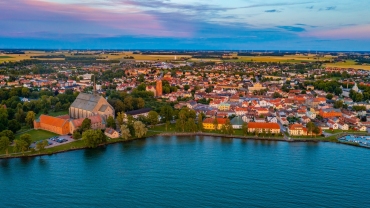 Aerial views of the convent of Saint Brigitta in Vadstena, Sweden.