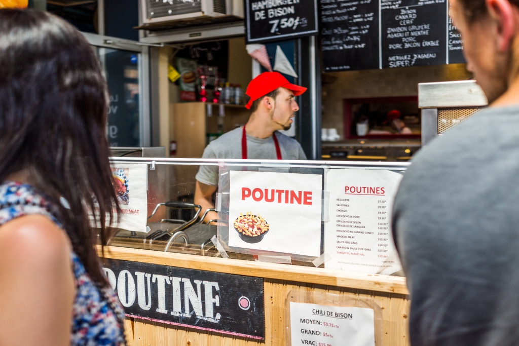 Poutinerie at the Jean Talon Market, in Petit Italie, Montreal, Quebec