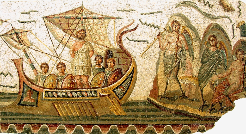 Ulixes mosaic at the Bardo Museum in Tunis, Tunisia. 2nd century AD.