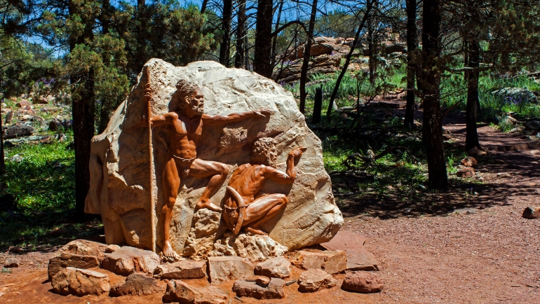 A rock carving, featuring an aboriginal theme, beside a Wilpena Pound walking track in the heart of the Flinders Ranges National Park.