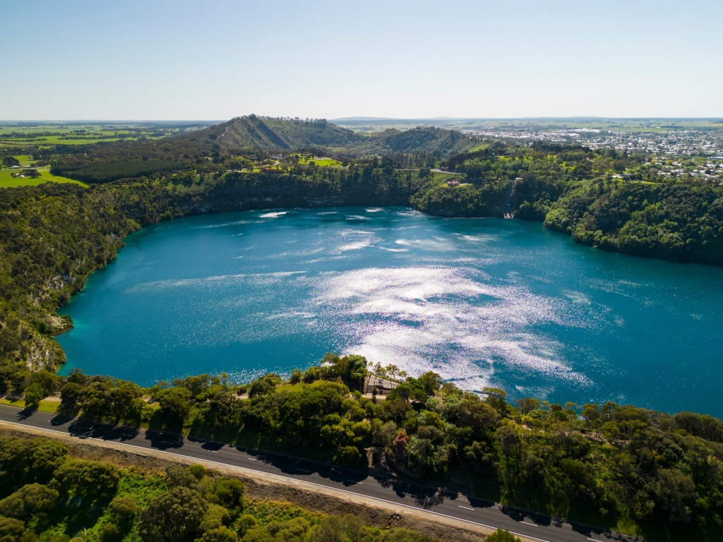 Aerial view of Blue Lake in Mt Gambier, South Australia