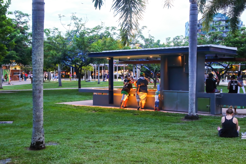 Public outdoor barbecue in a park on the Cairns Esplanade in North Queensland, Australia