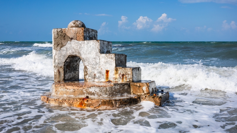 Old steps to the sea on Djerba beach