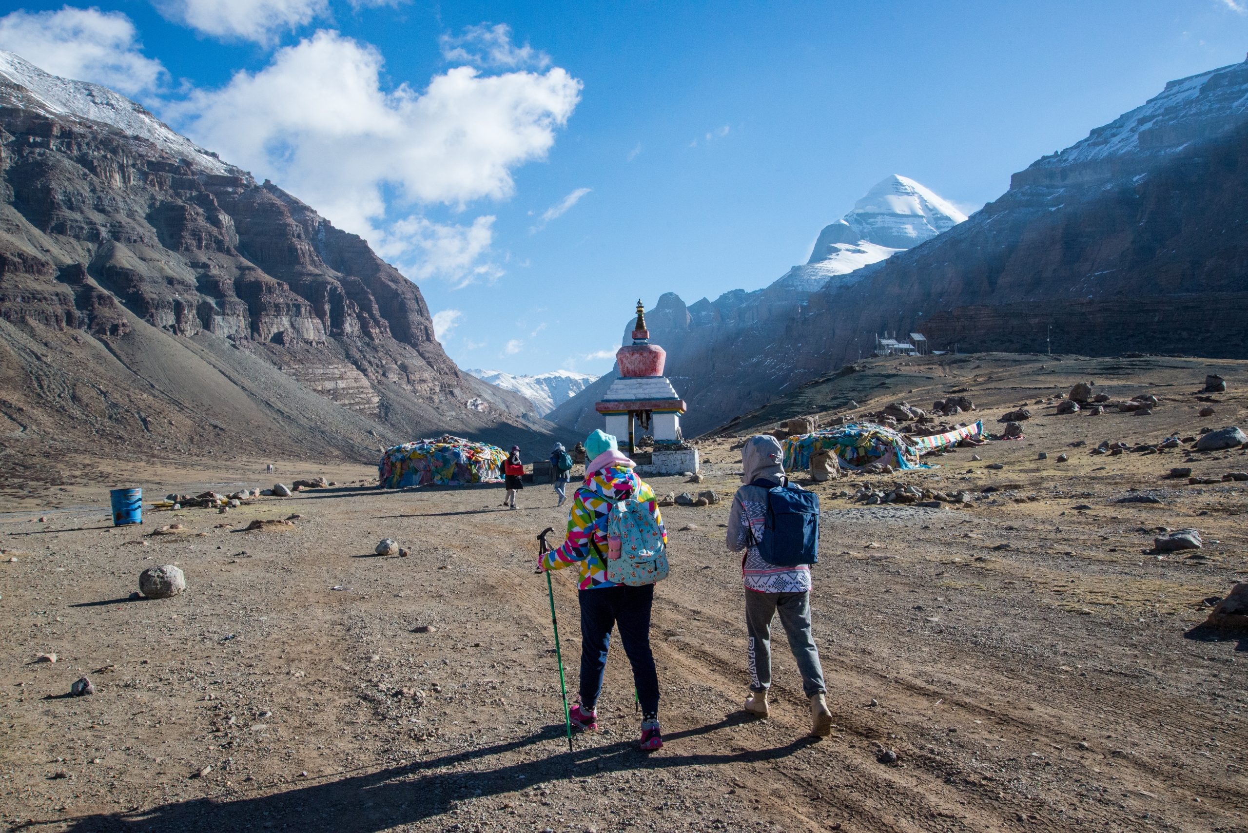 The tibetans pilgrims during the first day of ritual kora (yatra) around sacred Mount Kailash