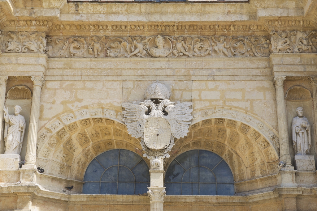 Imperial coat of arms of Charles V on the facade of the Cathedral of Santo Domingo