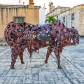 Bull sculpture of iron, Museum of the Royal House. Museum of Las Casas Reales near Alcazar de Colon. Dominican Republic