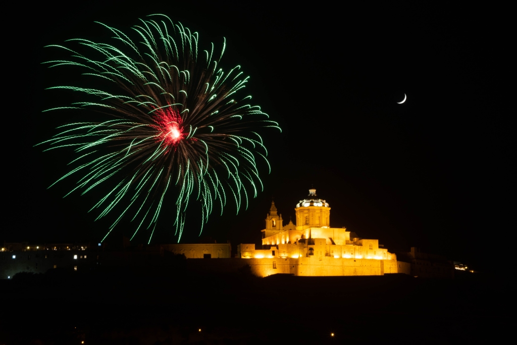 Fireworks with Mdina during St Peter and St Pauls Feast
